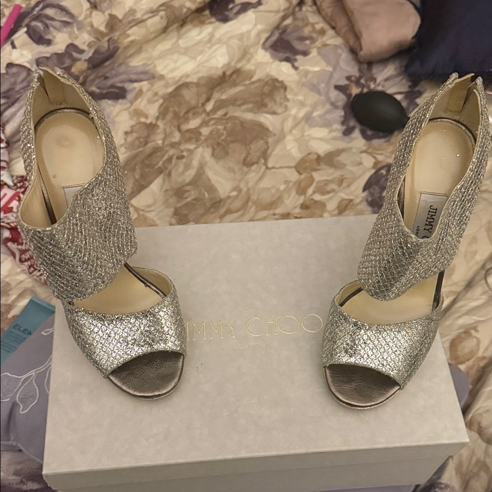 Jimmy Choo Glittering Silver Heels
